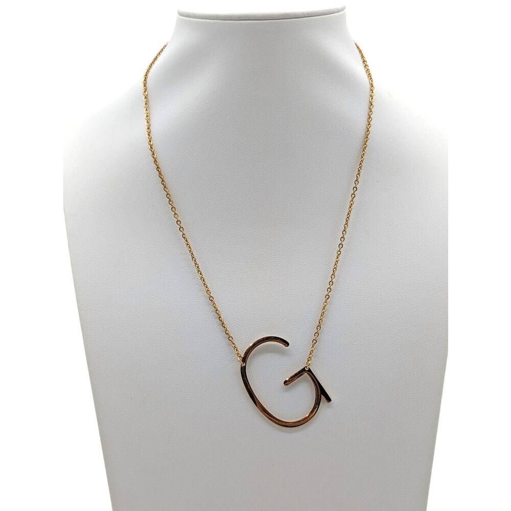 Gold Tone Large Initial 'G' Pendant 16"-18" Necklace